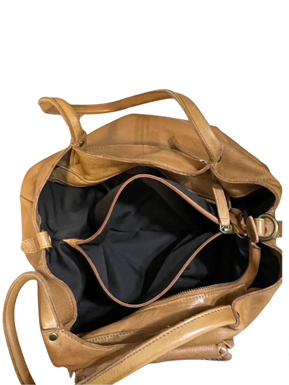 VILENCA HOLLAND Women's Tan Genuine Leather Tote Shoulder Bag Boho Whipstitch